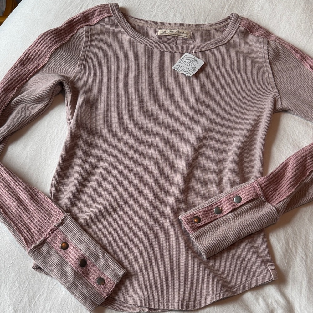 FREE PEOPLE Tasha thermal Long Sleeve Top in Dusty Rose
